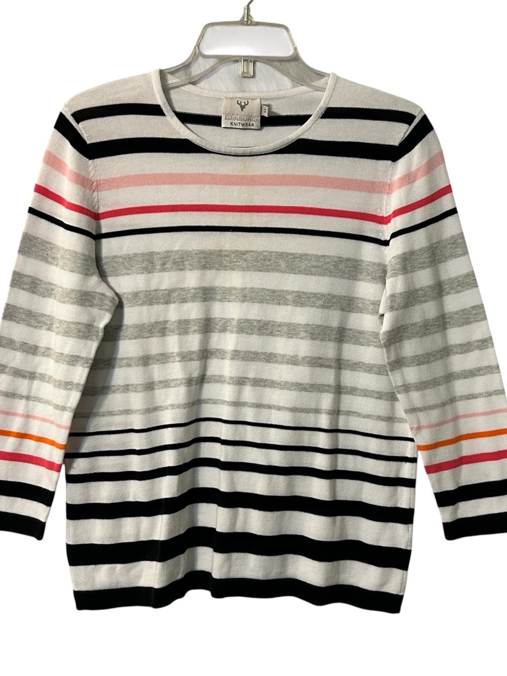 Edinburgh Bright Striped Knit Sweater with Pink & Black Accents Medium